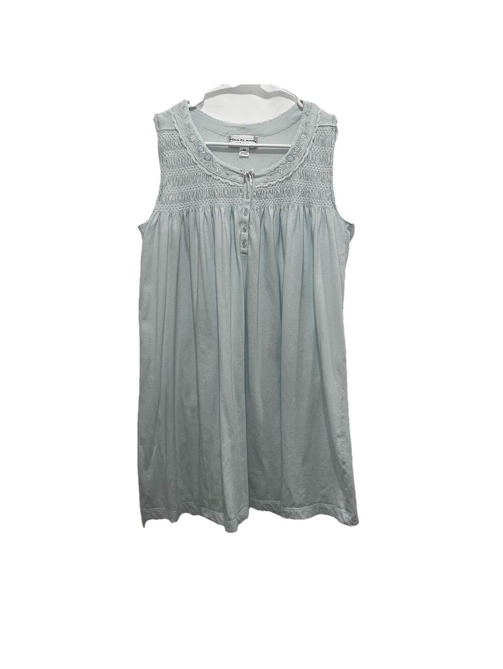 Miss Elaine Petites Baby Blue Embroidered Sleeveless Nightgown Size PS EUC